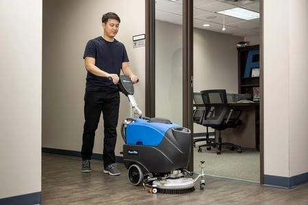 Powr-Flite Predator 14” Battery-Powered Floor Scrubber | Commercial Automatic Hard Floor Cleaner with Onboard Charger & Quiet 68 dBA Operation – PAS14G